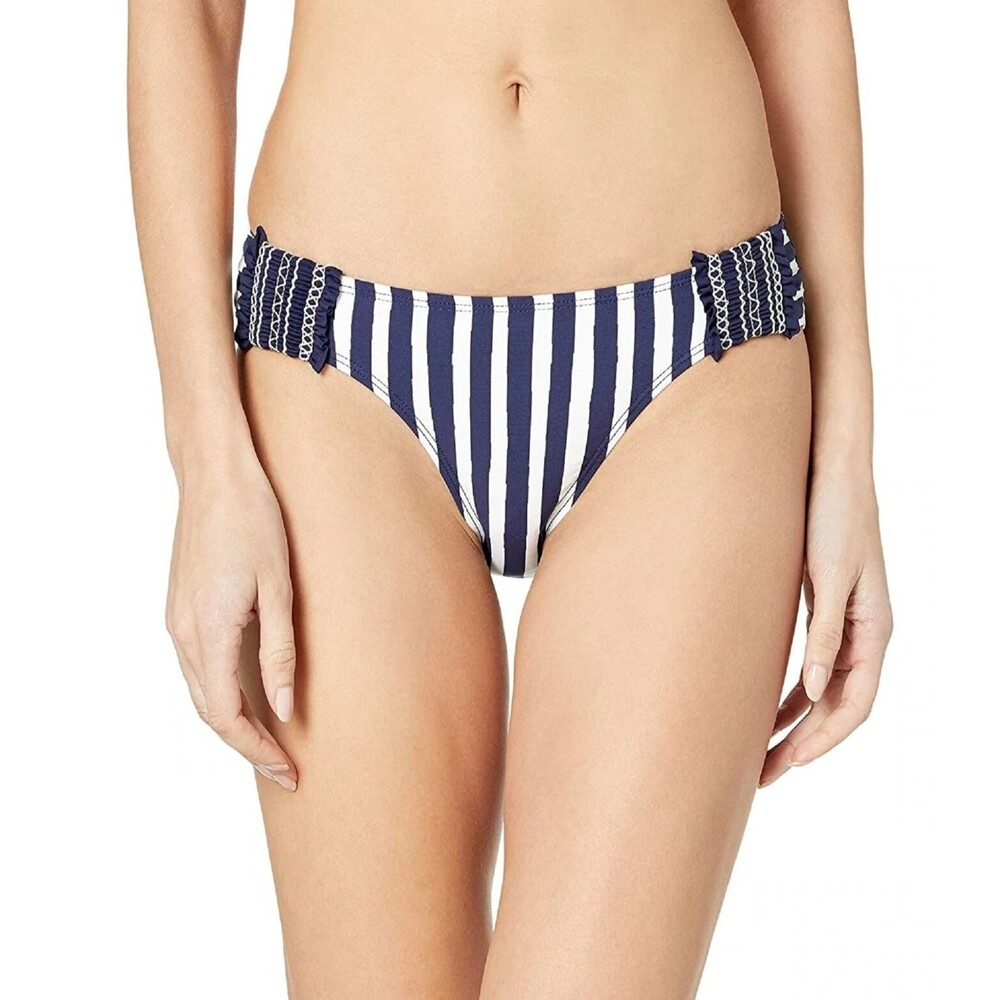 $58 Anne Cole Don't Smock Me Tab Hipster Bikini Bottom  S Blue White